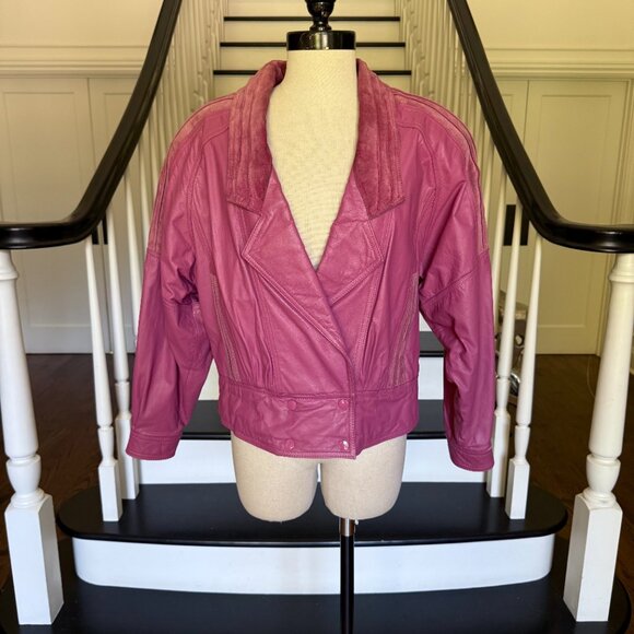 Vintage 80s Mauve Pink Leather Suede Jacket StreetWear Street Style FlyGirl Alt - Picture 3 of 12